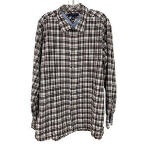 Tommy Hilfiger Mens XL Plaid Long Sleeve Button-Up Shirt Brown/White